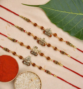 PRIDE STORE Rudraksh Mahadev Mahakal Trishul Rudraksh Rakhi Set With Greeting Card Mauli Thread Rakhi, Chawal Roli Pack, Greeting Card  Set