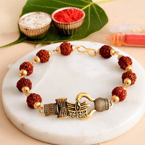 PRIDE STORE Rudraksh 24-102-Rudraksh Braclet-Mahakal-1, Rakhi for brother Assorted Rakhi, Greeting Card, Chawal Roli Pack Set