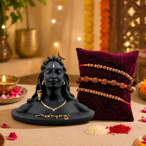 Religious TR-RB23-RakhiAdiyogi-NK001 Assorted Rakhi, Greeting Card, Chawal Roli Pack Set by TIED RIBBONS