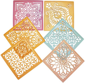 Jayshri handicrafts 6 Designer Square Rangoli Stencils Making Kit Rangoli Flowers Making Stencils Rangoli Stencil