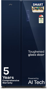 Godrej 600 L Frost Free Side by Side 3 Star Refrigerator  with Smart Convertible AI Powered 3 Intelligent Modes Glass Door Digital Touch Panel Inverter