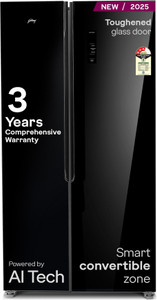 Godrej 600 L Frost Free Side by Side 3 Star Refrigerator  with Toughened Glass Door with Smart Convertible Zones and Digital Touch Panel