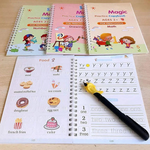 Magic Practice Copybook Number Tracing Book For Preschoolers With Pen, Magic Calligraphy Copybook Set Practical Reusable Writing Tool Simple Hand Lettering (4 Books + 10 Refill)