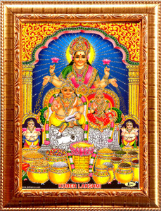 Deshkart KUBER LAKSHMI MATA GOLDEN PHOTO FRAME SMALL SIZE (6.5 X 8.5) INCH RECTANGULAR Religious Frame