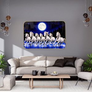 श्री खाटू श्याम क्रिएशन Creation 7 horses Photo frame 3D पेंटिंग 12 inch x 18 inch पेंटिंग