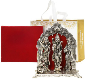 INTERNATIONAL GIFT Silver Plated Ram Darbar Idol Statue With Box & Bag | For Pooja, Mandir Religious Tile