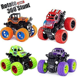 MORAVLA Mini Monster Trucks Friction Powered Cars for Kids Big Rubber Tires Set of 4