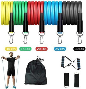 GJSHOP Stretching rope 5 resistant-level resistant band-full body exerciser toning tube रेजिस्टेंस ट्यूब