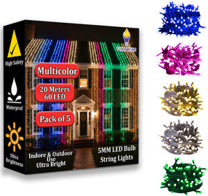 FIZZYTECH 60 LEDs 20 m Multicolor Steady String Rice Lights
