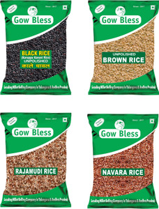 Gow Bless Rice Combo (Black Rice, Brown Rice, Navara Rice, Rajamudi Rice) – 4kg (1kg Each) Black Everyday Rice (Medium Grain, Unpolished)