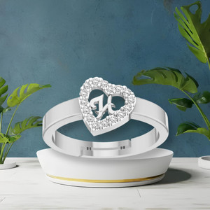 Kanak Jewels Heart Shaped Brass H Alphabet Rings Silver Gold Adjustable Valentine Latest American Diamond Latest American Diamond Love Heart Initial Letter for Women Girls Girlfriend Men Boys Couples Lovers Brass Cubic Zirconia Silver Plated Ring