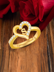 Kanak Jewels Valentine Gift Initial Letter S ring for Girls stylish design Gold plated ring Brass Cubic Zirconia Gold Plated Ring