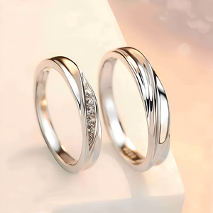REVERSEA Sterling Silver, Stainless Steel Cubic Zirconia Platinum, Sterling Silver Plated Ring Set