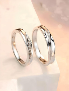 REVERSEA Sterling Silver, Stainless Steel Cubic Zirconia Platinum, Sterling Silver Plated Ring Set