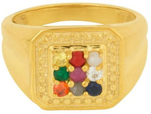 Sanaa Creations Gold Plated 9 Gem Stone Navratan Brass Ring Brass Cubic Zirconia Gold Plated Ring