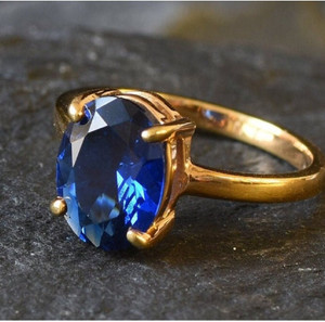 RATAN BAZAR Natural Blue Sapphire Stone Ring | Gold Plated Neelam Ring Alloy Sapphire Gold Plated Ring
