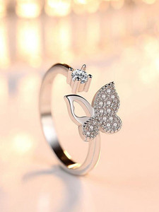 Syfer Butterfly Rings for Girls and Women (Adjustable) Alloy, Brass Silver Plated Ring
