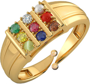 ABC Navratan Choki Brass Crystal Rhodium Plated Palm Ring