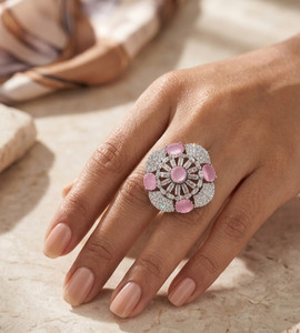 ShinAura Luxury Floral Statement pink Ring for Women Metal Silver Plated Ring