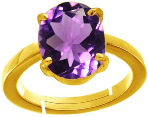 Aanya Jewels 8.25 Ratti Amethyst Ring Katela Birthstone Gold Plated Adjustable Ring Brass Amethyst Gold Plated Ring