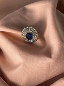 Zabby Allen Sizzling Beautifully Adjustable Blue Diamond Ring For Women & Girls Brass Diamond Gold Plated Ring