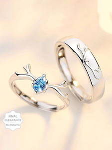 Ruhi Valentine Gift Couple Ring for lovers Gift for Girlfriend Boyfriend/Husband Wife Stainless Steel Cubic Zirconia Platinum Plated Ring Set