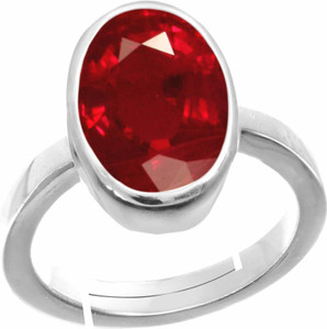 Chopra Gems A+ Quality Natural Burma Ruby Manik Gemstone Ring for Women's and Men's Brass Ruby Rhodium Plated Ring