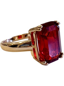 KUNDLI GEMS Copper Ruby Gold Plated Ring