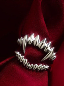 Lishanti Vampire Fang Ring Set 2-Piece Adjustable Rings Forming Vampire Mouth Design Alloy Ring