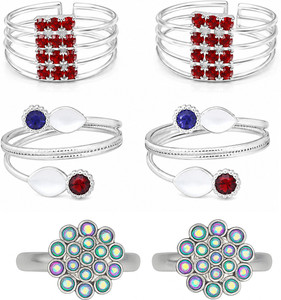 SMARNN Silver Plated Pack of 6 Toe rings Bichiya Metal Toe Ring Set