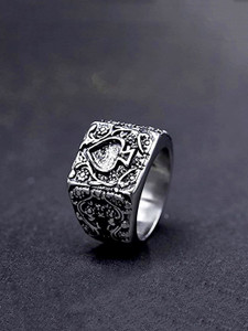 YELLOW CHIMES Stainless Steel Silver Black Design Band Ring for Men and Boys स्टेनलेस स्टील रिंग