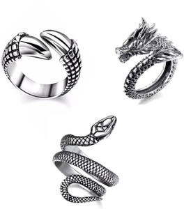 zebisco combo of 3 ring eagle claw ring snake ring and dragin eye ring Tungsten, Stainless Steel, Zinc Turquoise, Tsavorite Titanium Plated Ring