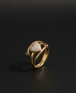 RNJ Solitaire Heart Shape Ring Brass Diamond Gold Plated Ring