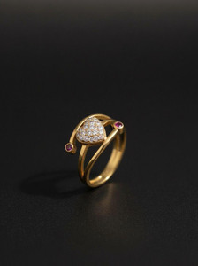 RNJ Solitaire Heart Shape Ring Brass Diamond Gold Plated Ring