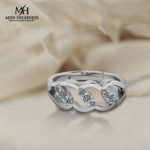 Miss Highness 925 Silver Leaf & Infinity Design Zircon Diamond Adjustable Ring For Women Sterling Silver Cubic Zirconia Silver Plated Ring