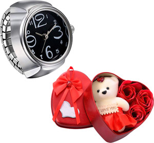 Thrillz Valentine Gift For Girlfriend Watch Design Rings For Women Ring With Heartbox Alloy Silver Plated Ring