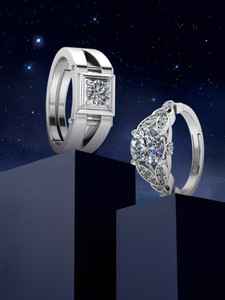 Miss Highness 925 Sterling Silver Adjustable Couple Rings for Men and Women Sterling Silver Cubic Zirconia Rhodium Plated Ring Set