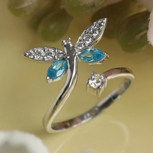 CLARA Butterfly Open Adjustable Ring Sterling Silver Cubic Zirconia Rhodium Plated Ring