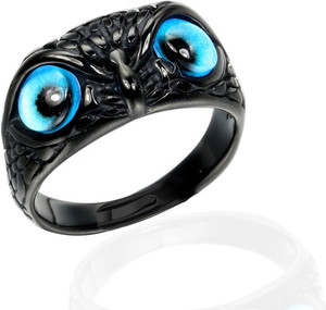 Syfer Blue Eye Owl Ring and Evil Eye Ring for Boy & Girl (Adjustable) Stainless Steel Brass Plated Ring