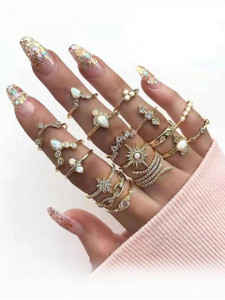 Vembley Vembley Exclusive AD Studded Floral Gold Plated Plushy Rings for Women And Girls Alloy Diamond Gold Plated Knuckle Ring