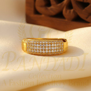 Pandadi Collection Stylish Brass Diamond Gold Plated Men Ring Brass Diamond Gold Plated Ring Brass Diamond Gold Plated Ring