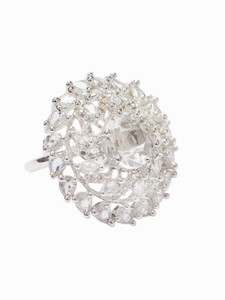 Zoey Silver Plated AD- Studded Adjustable Finger Ring Brass Cubic Zirconia Rhodium Plated Ring