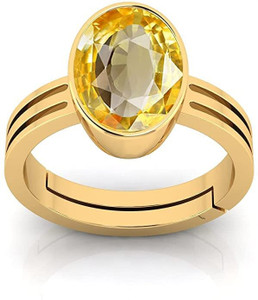 Akshita gems 11.25 Ratti 10.00 Carat Natural Yellow Sapphire Pukhraj Gemstone Ring Brass Sapphire Gold Plated Ring