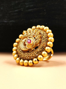 JYONA Rajwadi Matte Gold Plated Adjustable Finger Ring For Women & Girls Brass Diamond Gold Plated Ring