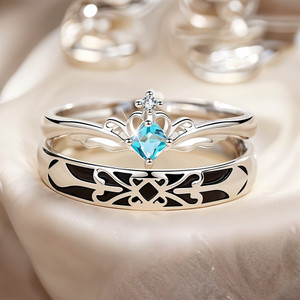 RAPPERSSHOP Knight and Princess Couple Ring for lovers Girlfriend Boyfriend/Husband Wife Alloy Zircon Silver Plated Ring Set