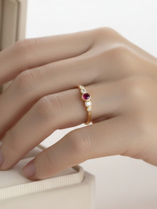 RTRjewellery Fancy big size white- pink Dimond ring for women and girls trending ring Brass Diamond Gold Plated Ring