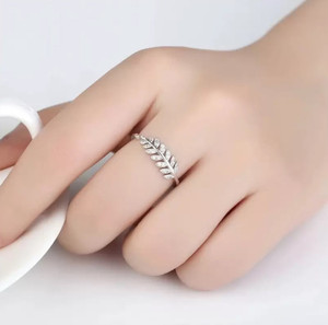 Vivity Leaf Ring CZ Adjustable Proposal Rose Gift for Lovers Stainless Steel Cubic Zirconia Silver Plated Ring