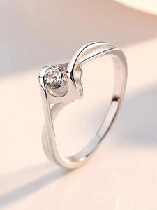 Devora Beautiful Hollow Heart Zircon Silver Adjustable Ring For Women & Girls Stainless Steel Zircon Sterling Silver Plated Ring