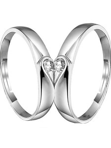 Om Jewells Solitaire Couple Ring Alloy Cubic Zirconia Rhodium Plated Ring Set