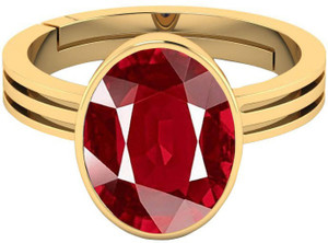 barmunda gems 10.25 - 10.50 Ratti Ruby Manik Stone Panchdhatu Ring Brass Ruby Rhodium Plated Ring